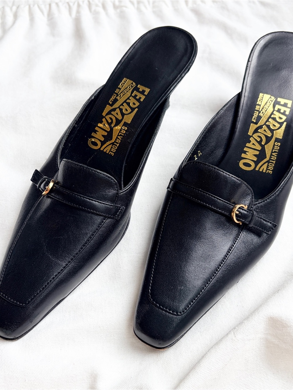 Salvatore Ferragamo Black Leather Slip-On Mules - Picture 2 of 7